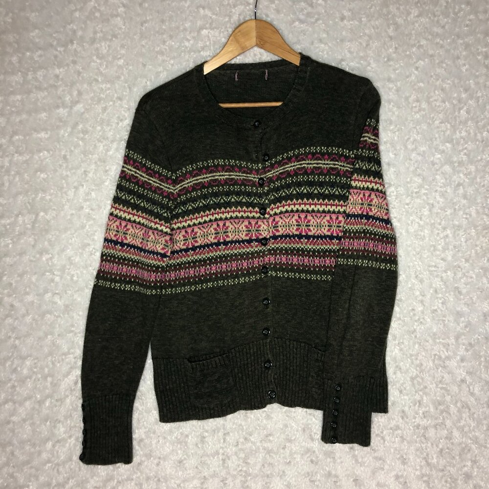 Tiara International Women's Fair Isle Button Up Cardigan Size Medium